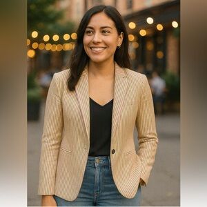 J. Crew Parke Classic Blazer Seersucker Pink Green‎ Yellow Stripe Women’s Size 8